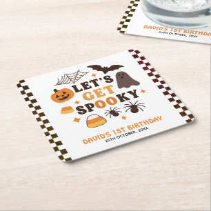 Let's Get Spooky Halloween Birthday Square Paper Coaster