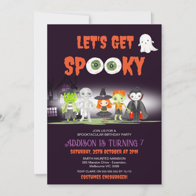 Lets Get Spooky Halloween Costume Party Birthday Invitation (Front)