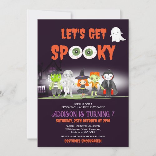 Lets Get Spooky Halloween Costume Party Birthday Invitation