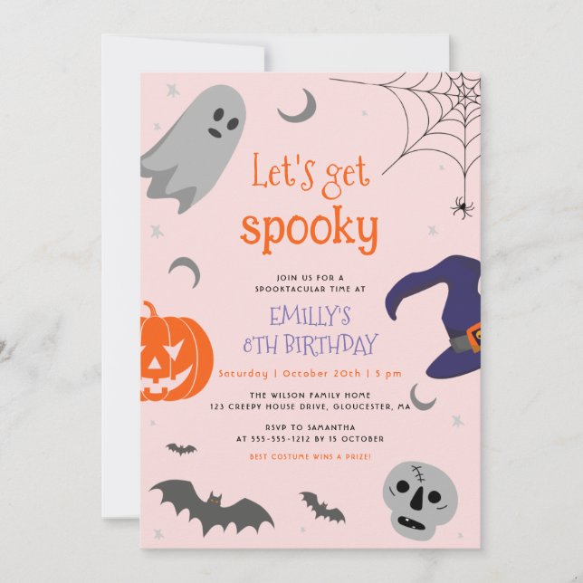 Let's Get Spooky Halloween Cute Birthday Party Invitation (Front)