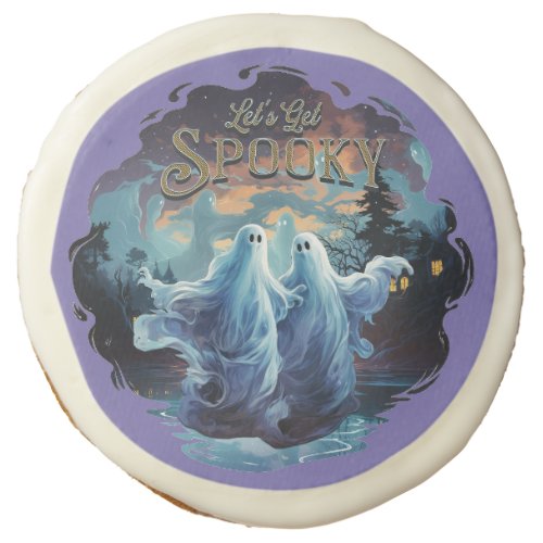 Lets Get Spooky Halloween Ghosts Grey Version Sugar Cookie