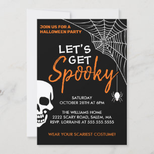 Let's Get Spooky Halloween Party Black Invitation