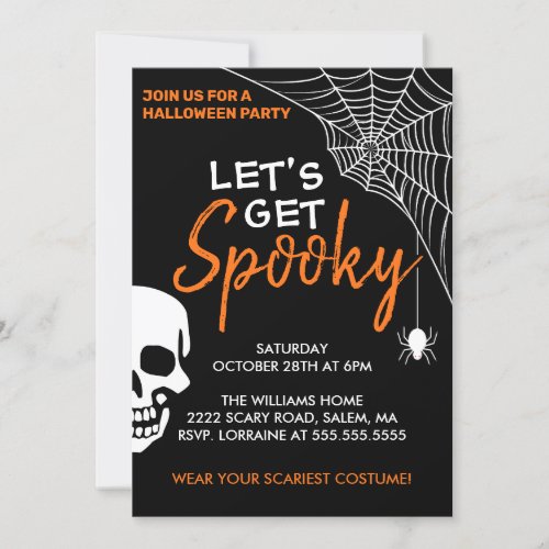 Lets Get Spooky Halloween Party Black Invitation