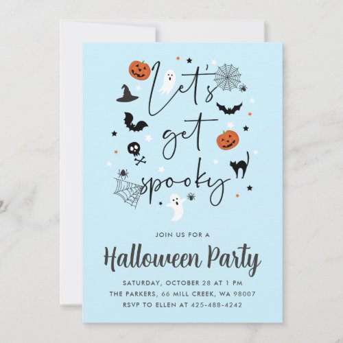 Lets get spooky Halloween Party Blue Invitation