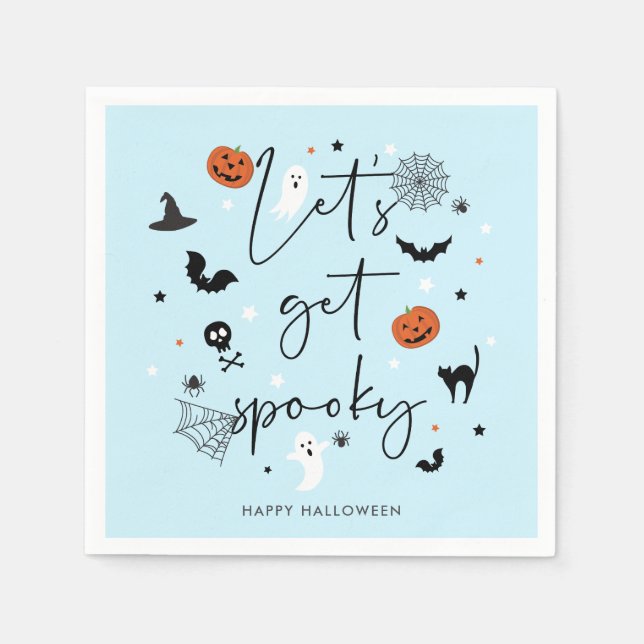 Let's get spooky Halloween Party Blue Napkins (Front)