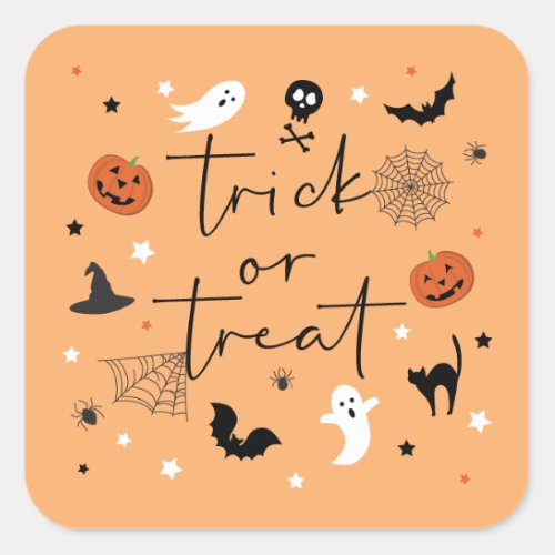 Lets get spooky Halloween Party Orange Square Sticker