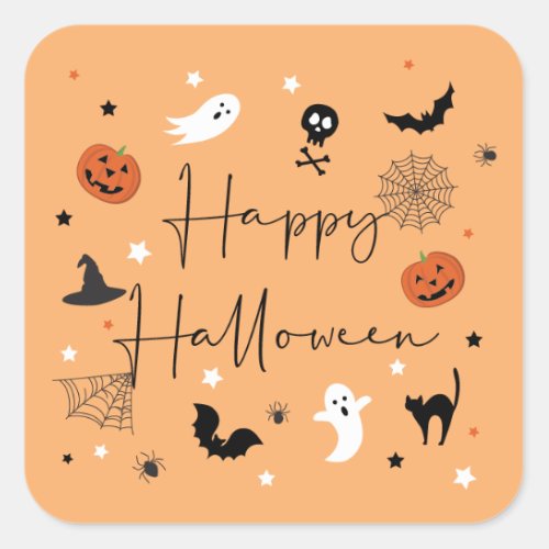 Lets get spooky Halloween Party Orange Square Sticker