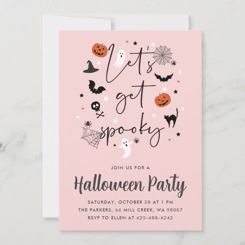 Lets get spooky Halloween Party Pink Invitation