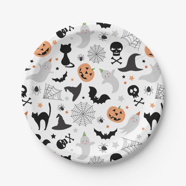 Let's get spooky Halloween Party Plate white (Front)