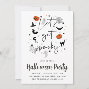 Let's get spooky Halloween Party white Invitation