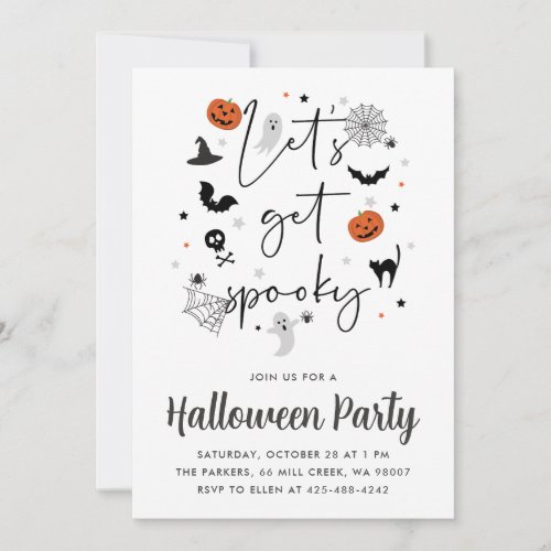 Lets get spooky Halloween Party white Invitation