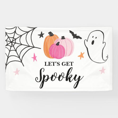 Lets Get Spooky Halloween pink pumpkins Birthday Banner