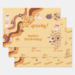 Let's get spooky halloween retro kids birthday wrapping paper sheets