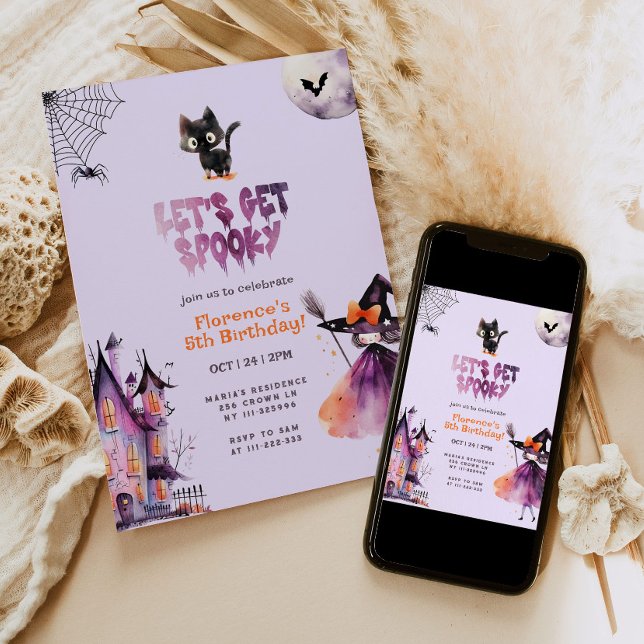 Let's get Spooky Little witch Halloween birthday Invitation (Creator Uploaded)