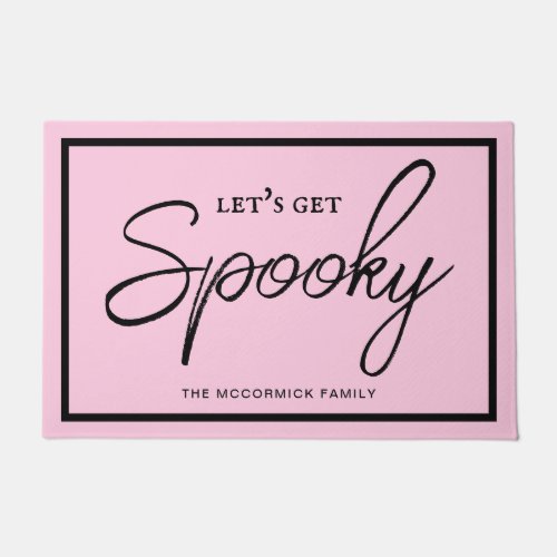 Lets Get Spooky Modern Pink And Black Halloween Doormat