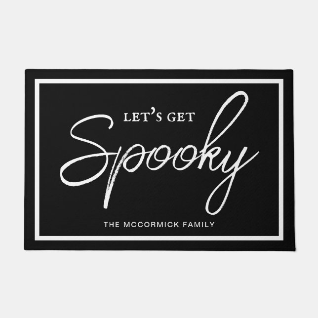 Lets Get Spooky Modern Script Monogram Halloween Doormat (Front)