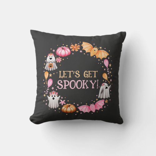 Lets Get Spooky Pastel Halloween Throw Pillow