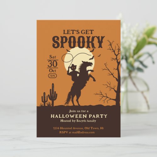 Lets get spooky pumkin cowboy invitation