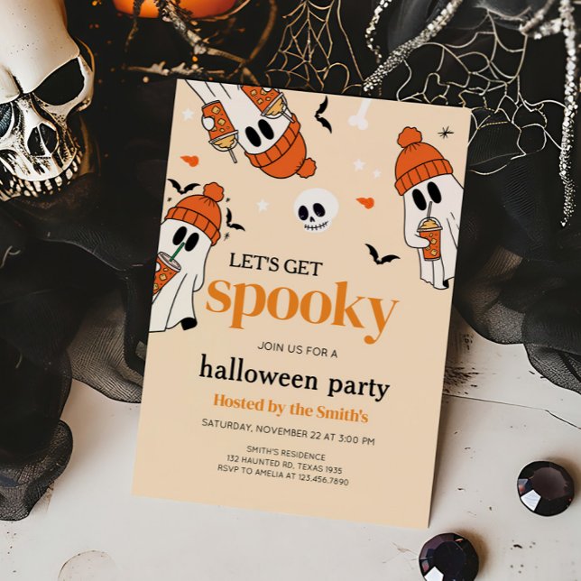 Let's Get Spooky Pumpkin Ghost Halloween Party Invitation (Let's Get Spooky Halloween Party Invitation)