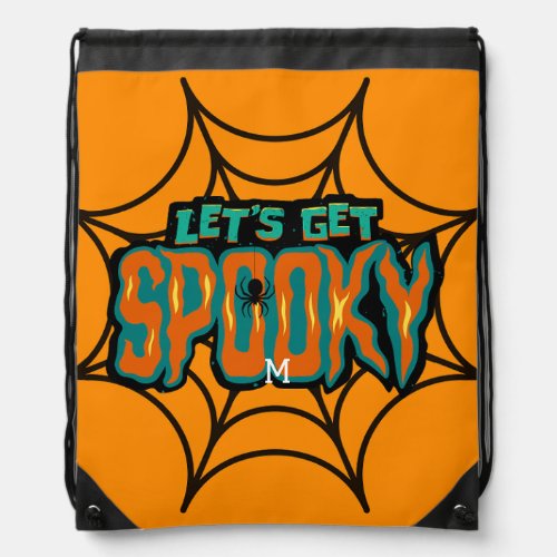 LETS GET SPOOKY SPIDER WEB INITIAL COLORFUL DRAWSTRING BAG