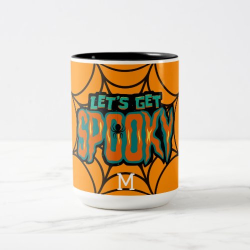 LETS GET SPOOKY SPIDER WEB INITIAL COLORFUL Two_Tone COFFEE MUG