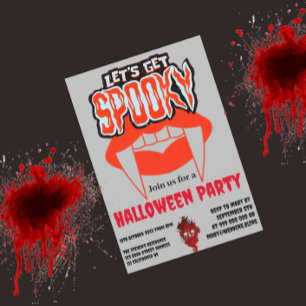 Let's Get Spooky Vampire Fang Halloween invitation