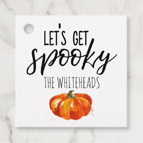 Lets get Spooky Watercolor Pumpkin Halloween Favor Tags