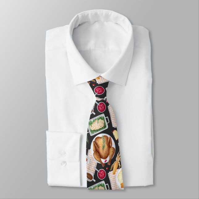 Let's Get Stuffed Thanksgiving Dinner Neck Tie (Tied)