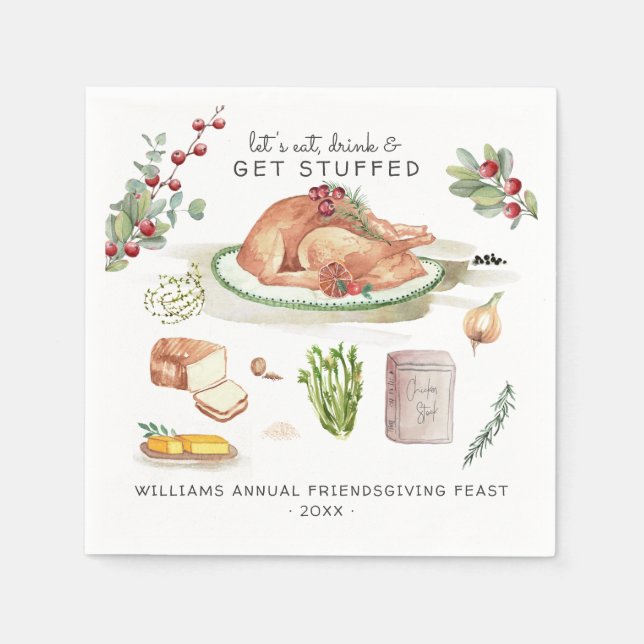 Let's Get Stuffed | Thanksgiving Friendsgiving Napkins (Front)