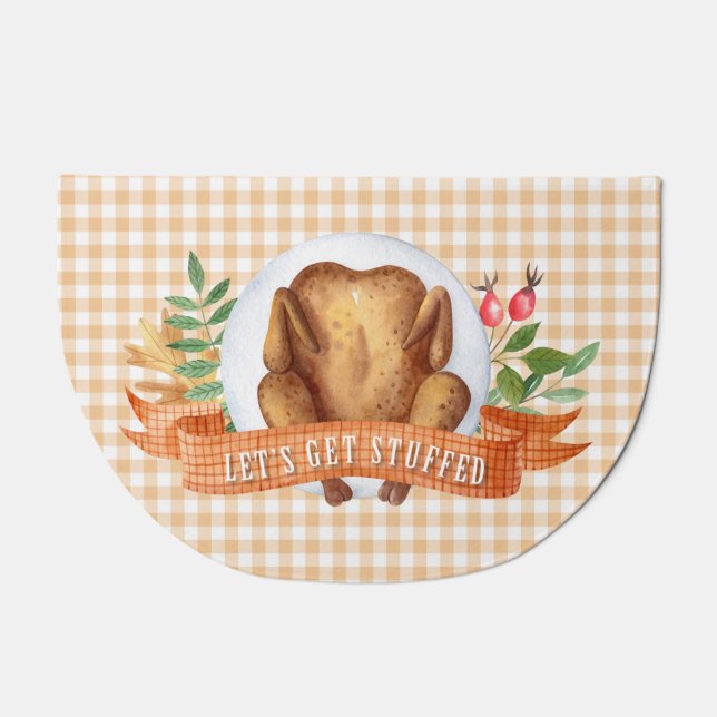 Let's Get Stuffed Thanksgiving Turkey  Doormat (Front)