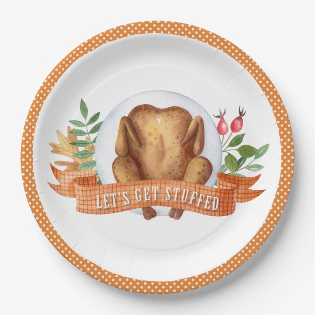 Let's Get Stuffed Thanksgiving Turkey  Paper Plates (Front)