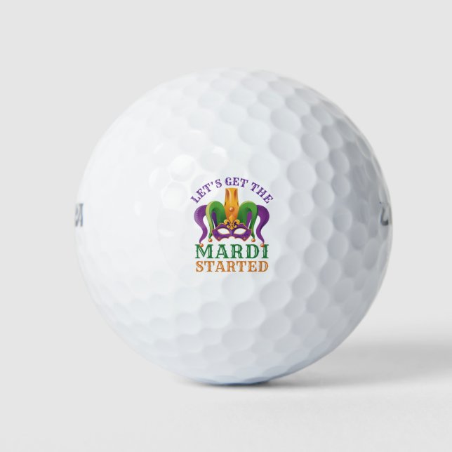 Let's Get the Mardi Started Mardi Gras Party Golf Balls (Front)