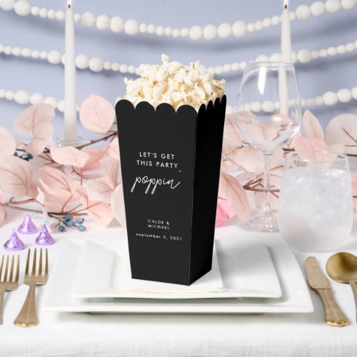 Lets Get This Party Poppin Black Wedding Popcorn Favor Boxes