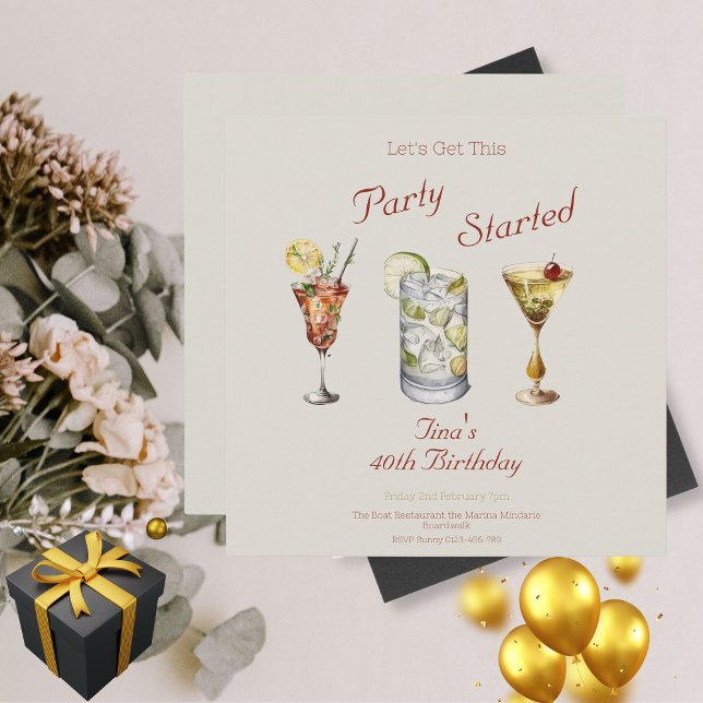 Let's Get this Party Started Adult 40th Birthday (40th Square Flat Birthday Invitation)