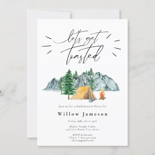 Lets get Toasted Bachelorette Camping Invitation