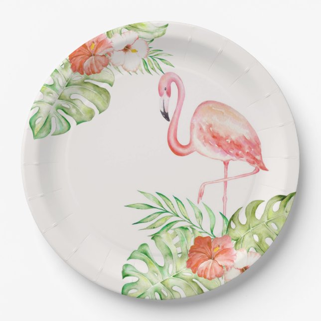 Let's Get Together Friends Ivory Gold Flamingo Paper Plates (Front)