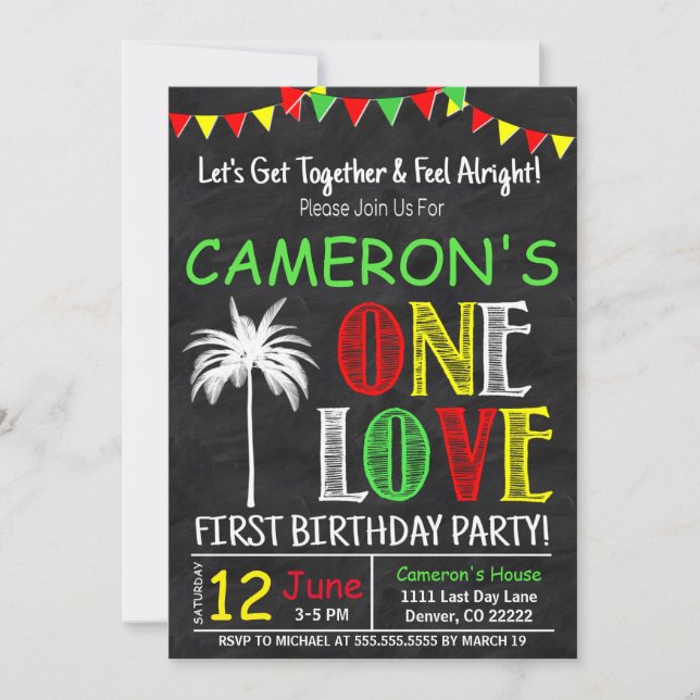 Let's Get Together, One Love First Birthday Party Invitation (Front)