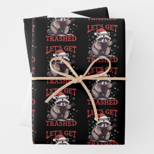 Let's Get Trashed Christmas Raccoon Feral Meme Wrapping Paper Sheets