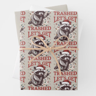 Let's Get Trashed Christmas Raccoon Season Feral  Wrapping Paper Sheets