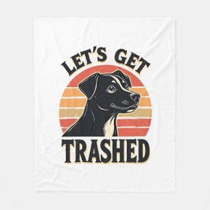 Lets Get Trashed Vintage Dog Graphic Retro Sunset  Fleece Blanket