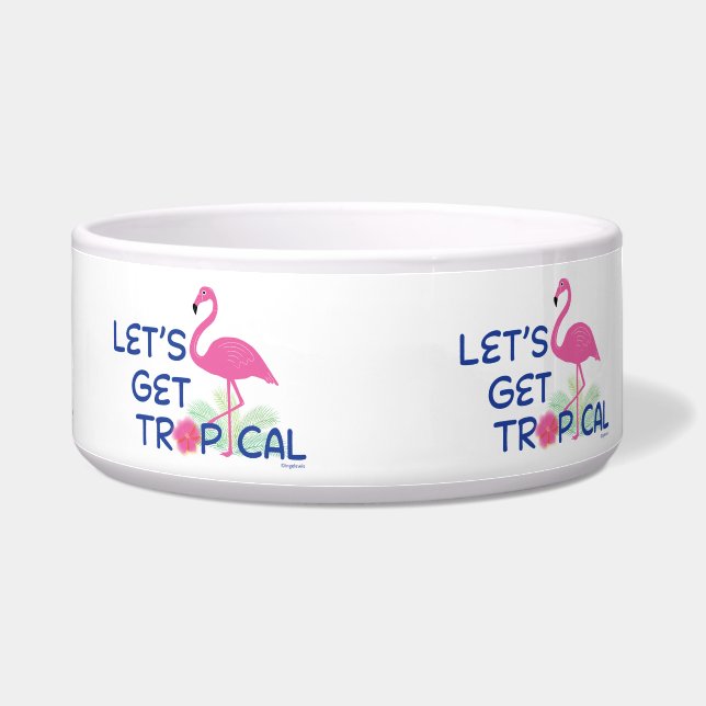 Let's Get Tropical Flamingo Cute Doggie Cat Design Bowl (Right)