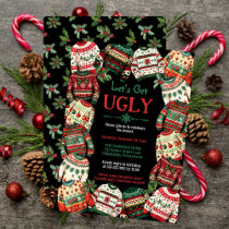 Let's Get Ugly Christmas Sweater Party Black Invitation