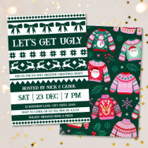 Let's Get Ugly Christmas Ugly Sweater Dark Green Invitation