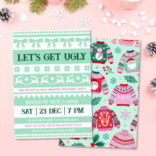 Let's Get Ugly Christmas Ugly Sweater Mint Green Invitation