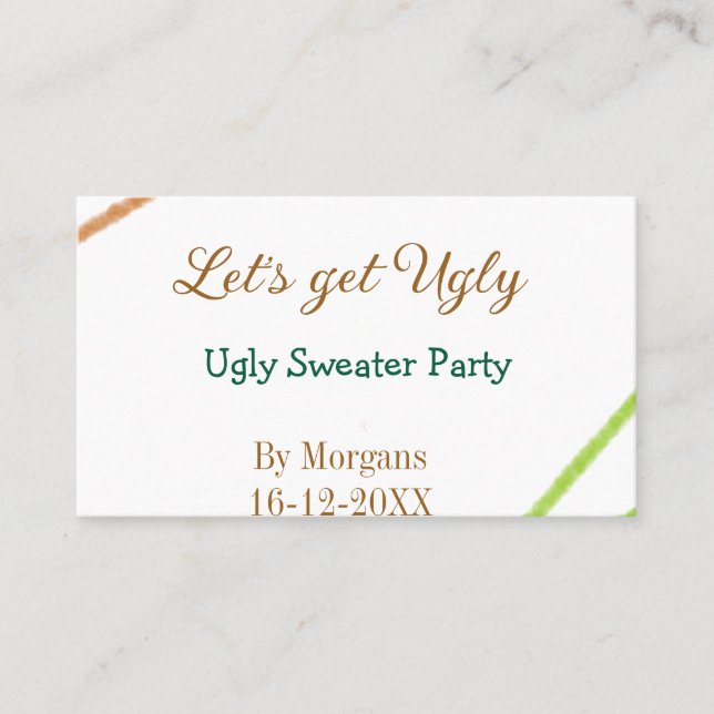 Let's get ugly Christmas ugly sweater Partyorange  Business Card (Front)