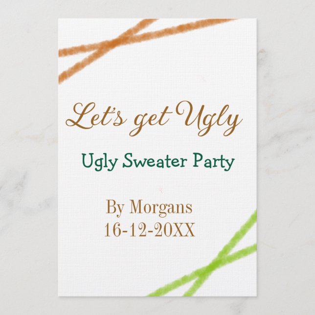 Let's get ugly Christmas ugly sweater Partyorange  Invitation (Front)