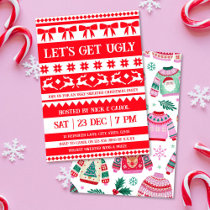 Let's Get Ugly Christmas Ugly Sweater Red & White Invitation