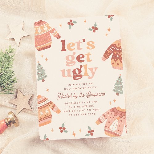 Let's Get Ugly Retro Christmas Ugly Sweater Party Invitation