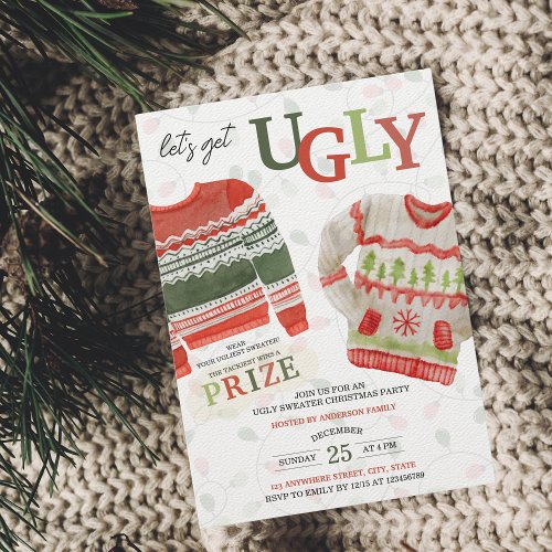 Lets get Ugly Sweater Christmas Party Invitation