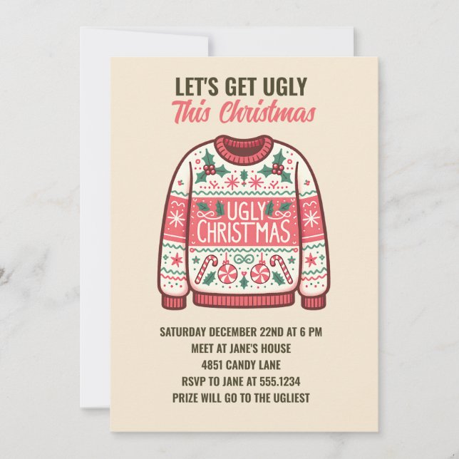 Let's Get Ugly This Christmas Tacky Sweater Party Invitation (Front)